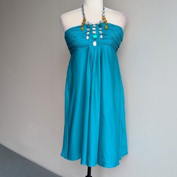 Nine West Beaded Jewelled Halter Teal Dress - Picture 1 of 9